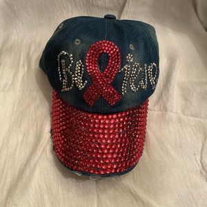 Denim Breast Cancer awareness hat w/ rhinestones